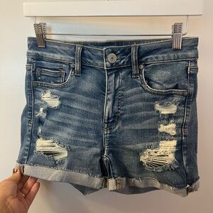 American Eagle Outfitters Blue Distressed Jean Shorts Like New
